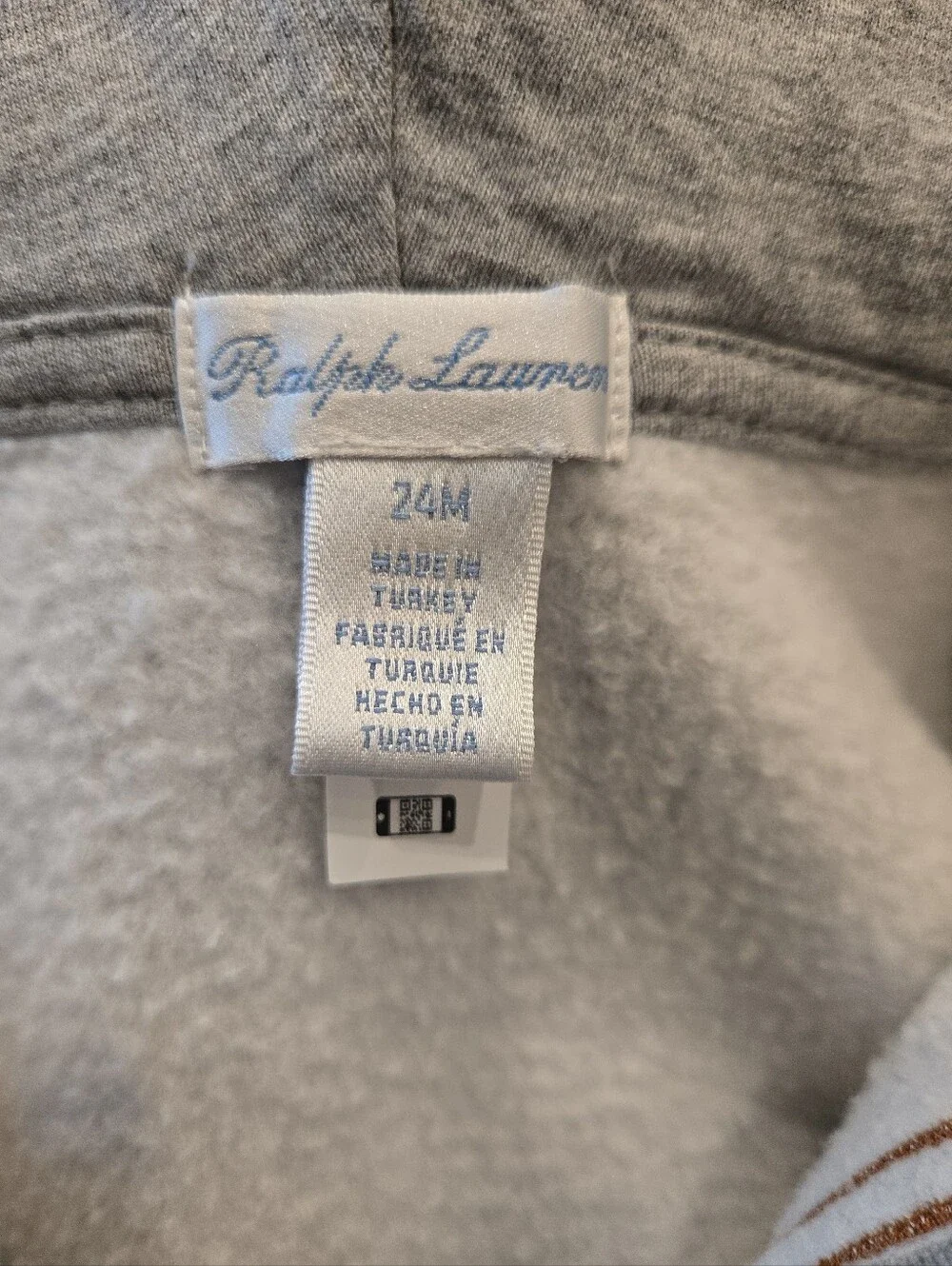 Polo Ralph Lauren Heather Gray Brown Embroidered Logo Hoodie Sweatshirt Boys 24M